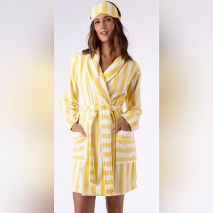 P.J. Salvage Yellow and White Striped Robe with Headband